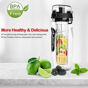 NWOT 32oz Tritan Infusion Water Bottle w/Flip Top Lid & Anti-Slip Grip BPA Free